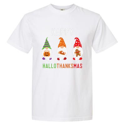 Gnomes Happy Hallothanksmas Halloween Thanksgiving Christmas Garment-Dyed Heavyweight T-Shirt