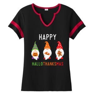 Gnomes Happy Hallothanksmas Halloween Thanksgiving Christmas Ladies Halftime Notch Neck Tee