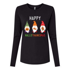 Gnomes Happy Hallothanksmas Halloween Thanksgiving Christmas Womens Cotton Relaxed Long Sleeve T-Shirt