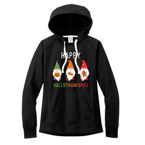 Gnomes Happy Hallothanksmas Halloween Thanksgiving Christmas Women's Fleece Hoodie