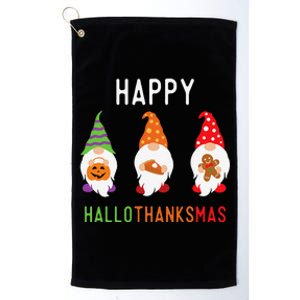 Gnomes Happy Hallothanksmas Halloween Thanksgiving Christmas Platinum Collection Golf Towel