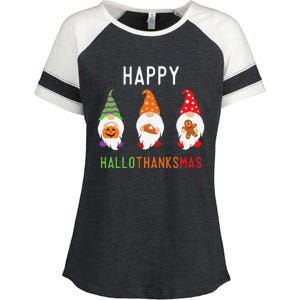 Gnomes Happy Hallothanksmas Halloween Thanksgiving Christmas Enza Ladies Jersey Colorblock Tee