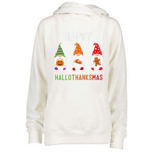 Gnomes Happy Hallothanksmas Halloween Thanksgiving Christmas Womens Funnel Neck Pullover Hood