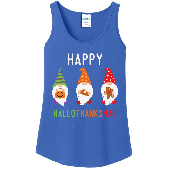 Gnomes Happy Hallothanksmas Halloween Thanksgiving Christmas Ladies Essential Tank