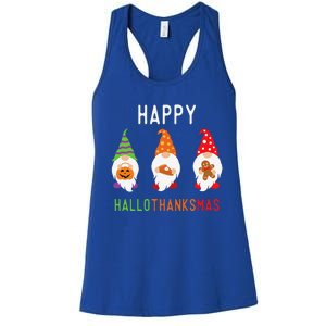 Gnomes Happy Hallothanksmas Halloween Thanksgiving Christmas Women's Racerback Tank