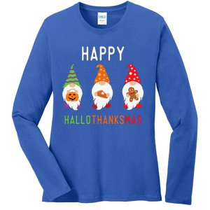 Gnomes Happy Hallothanksmas Halloween Thanksgiving Christmas Ladies Long Sleeve Shirt