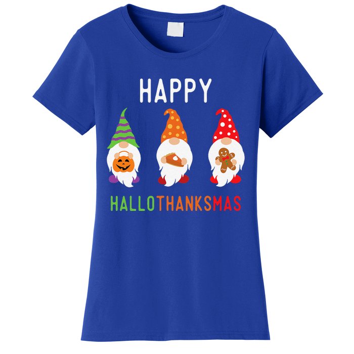 Gnomes Happy Hallothanksmas Halloween Thanksgiving Christmas Women's T-Shirt