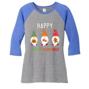 Gnomes Happy Hallothanksmas Halloween Thanksgiving Christmas Women's Tri-Blend 3/4-Sleeve Raglan Shirt