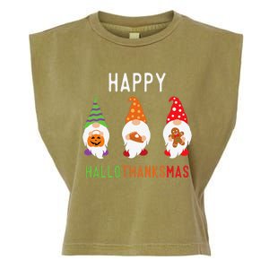 Gnomes Happy Hallothanksmas Halloween Thanksgiving Christmas Garment-Dyed Women's Muscle Tee