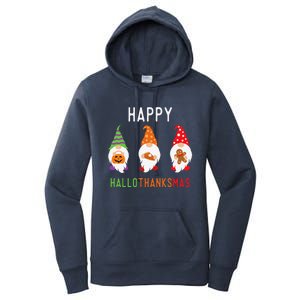 Gnomes Happy Hallothanksmas Halloween Thanksgiving Christmas Women's Pullover Hoodie