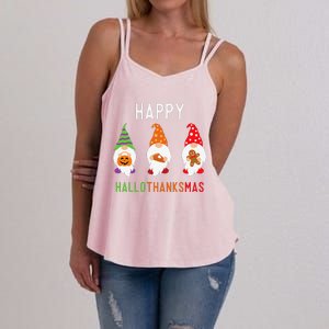 Gnomes Happy Hallothanksmas Halloween Thanksgiving Christmas Women's Strappy Tank