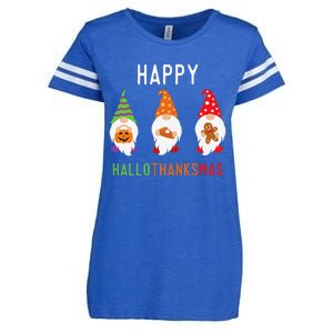 Gnomes Happy Hallothanksmas Halloween Thanksgiving Christmas Enza Ladies Jersey Football T-Shirt