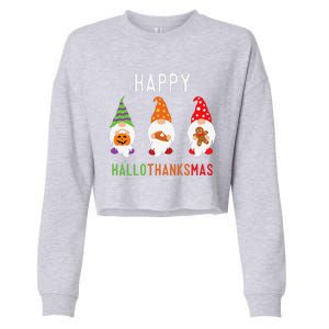 Gnomes Happy Hallothanksmas Halloween Thanksgiving Christmas Cropped Pullover Crew