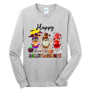 Gnomes Happy Hallothanksmas Halloween Thanksgiving Christmas Gift Tall Long Sleeve T-Shirt