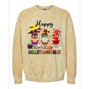 Gnomes Happy Hallothanksmas Halloween Thanksgiving Christmas Gift Colorblast Crewneck Sweatshirt