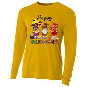 Gnomes Happy Hallothanksmas Halloween Thanksgiving Christmas Gift Cooling Performance Long Sleeve Crew