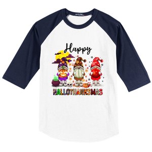 Gnomes Happy Hallothanksmas Halloween Thanksgiving Christmas Gift Baseball Sleeve Shirt