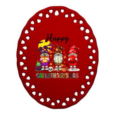 Gnomes Happy Hallothanksmas Halloween Thanksgiving Christmas Gift Ceramic Oval Ornament