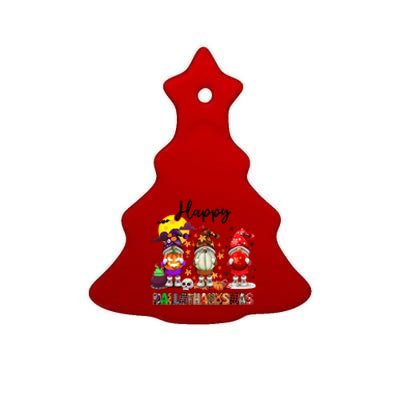 Gnomes Happy Hallothanksmas Halloween Thanksgiving Christmas Gift Ceramic Tree Ornament