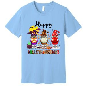 Gnomes Happy Hallothanksmas Halloween Thanksgiving Christmas Gift Premium T-Shirt