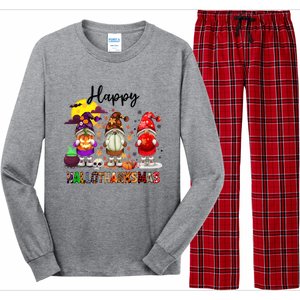 Gnomes Happy Hallothanksmas Halloween Thanksgiving Christmas Gift Long Sleeve Pajama Set