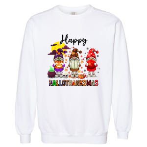 Gnomes Happy Hallothanksmas Halloween Thanksgiving Christmas Gift Garment-Dyed Sweatshirt