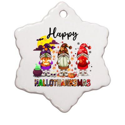 Gnomes Happy Hallothanksmas Halloween Thanksgiving Christmas Gift Ceramic Star Ornament