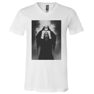 Ghost Heart Hands Scary Face Horror Poster Halloween V-Neck T-Shirt