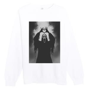 Ghost Heart Hands Scary Face Horror Poster Halloween Premium Crewneck Sweatshirt