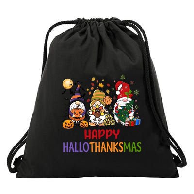 Gnomes Happy Hallothanksmas Halloween Thanksgivng Christmas Drawstring Bag