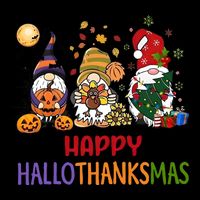 Gnomes Happy Hallothanksmas Halloween Thanksgivng Christmas Drawstring Bag