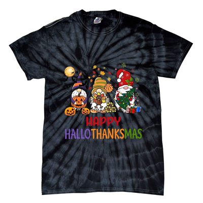 Gnomes Happy Hallothanksmas Halloween Thanksgivng Christmas Tie-Dye T-Shirt
