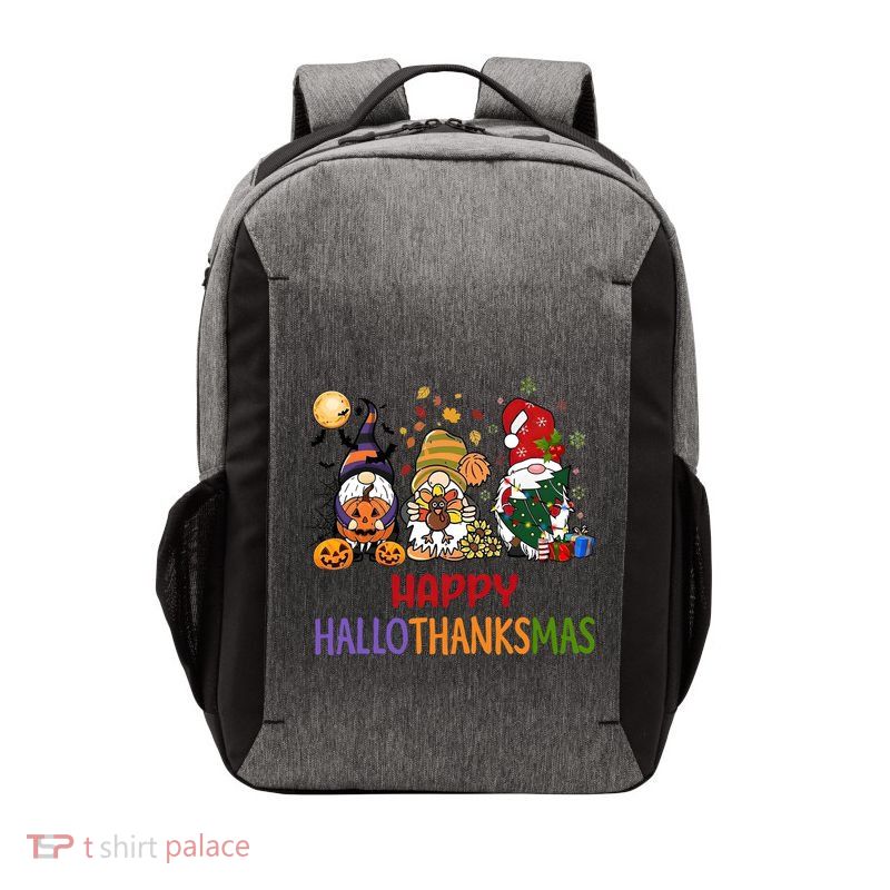 Gnomes Happy Hallothanksmas Halloween Thanksgivng Christmas Vector Backpack