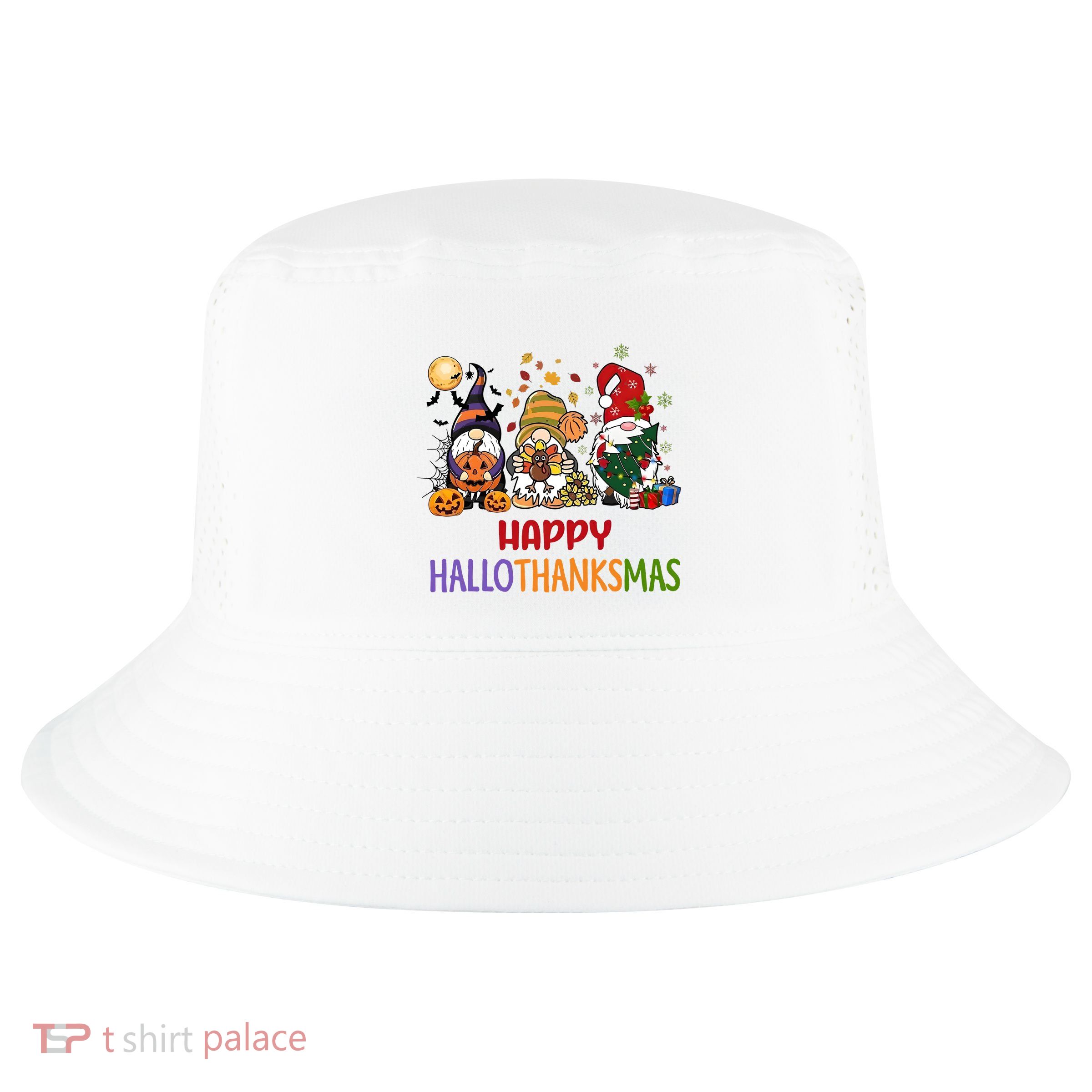 Gnomes Happy Hallothanksmas Halloween Thanksgivng Christmas Cool Comfort Performance Bucket Hat