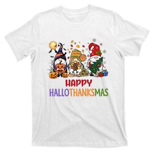 Gnomes Happy Hallothanksmas Halloween Thanksgivng Christmas T-Shirt