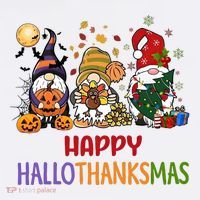 Gnomes Happy Hallothanksmas Halloween Thanksgivng Christmas T-Shirt