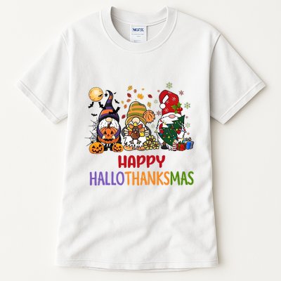 Gnomes Happy Hallothanksmas Halloween Thanksgivng Christmas Tall T-Shirt