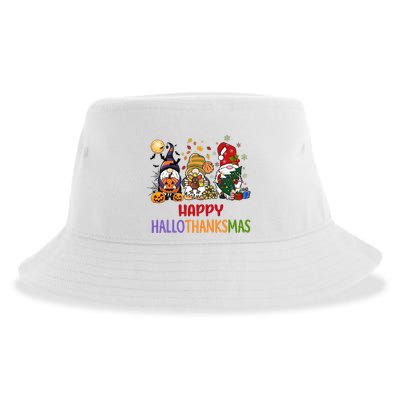 Gnomes Happy Hallothanksmas Halloween Thanksgivng Christmas Sustainable Bucket Hat