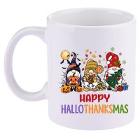 Gnomes Happy Hallothanksmas Halloween Thanksgivng Christmas 11oz C Handle Ceramic Mug