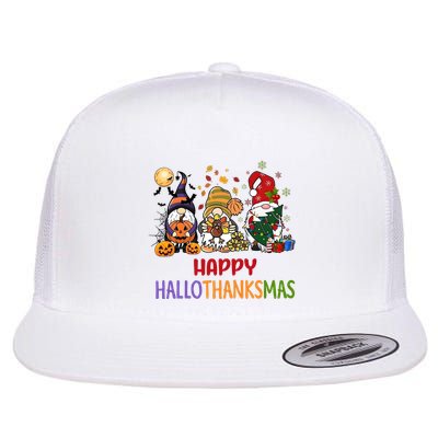 Gnomes Happy Hallothanksmas Halloween Thanksgivng Christmas Flatbill Hat