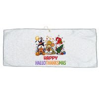 Gnomes Happy Hallothanksmas Halloween Thanksgivng Christmas Large Microfiber Waffle Golf Towel