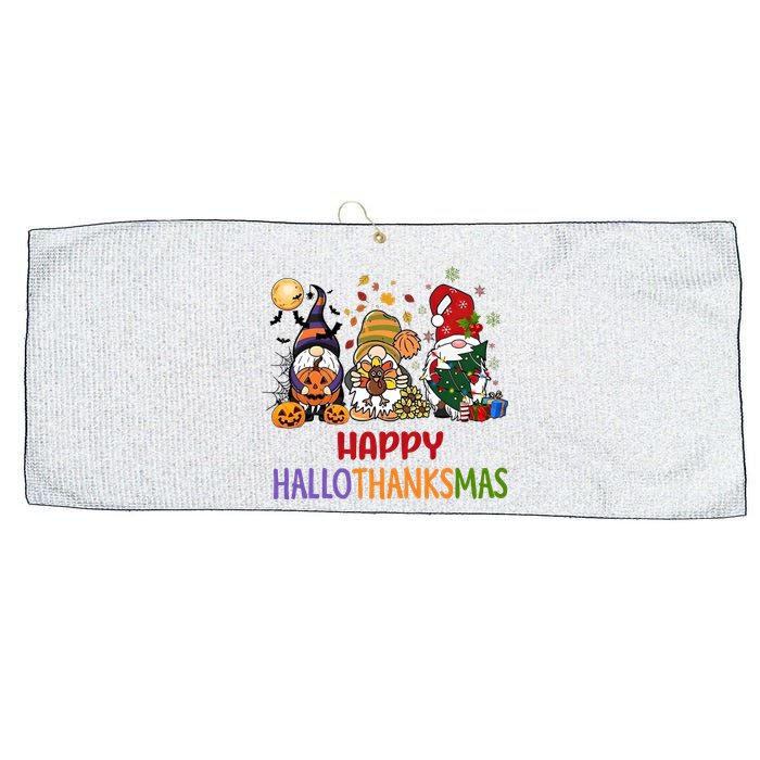 Gnomes Happy Hallothanksmas Halloween Thanksgivng Christmas Large Microfiber Waffle Golf Towel