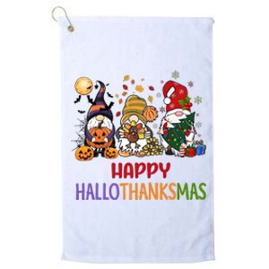 Gnomes Happy Hallothanksmas Halloween Thanksgivng Christmas Platinum Collection Golf Towel