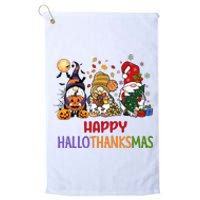 Gnomes Happy Hallothanksmas Halloween Thanksgivng Christmas Platinum Collection Golf Towel