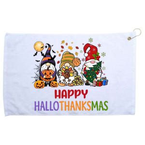 Gnomes Happy Hallothanksmas Halloween Thanksgivng Christmas Grommeted Golf Towel