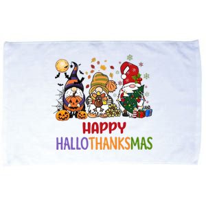 Gnomes Happy Hallothanksmas Halloween Thanksgivng Christmas Microfiber Hand Towel