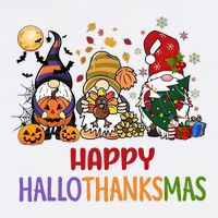 Gnomes Happy Hallothanksmas Halloween Thanksgivng Christmas Short Acrylic Beanie
