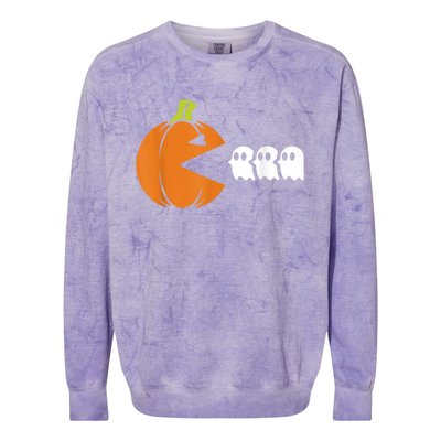 Gamer Humorous Halloween Pumpkin Eating Ghost Colorblast Crewneck Sweatshirt