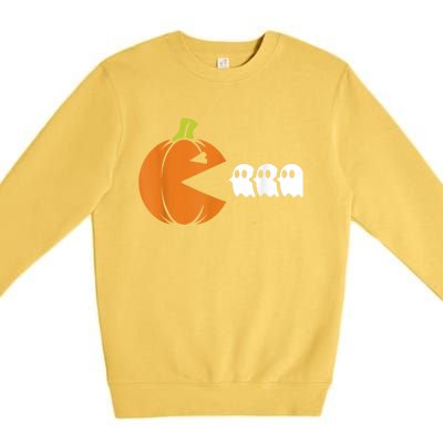 Gamer Humorous Halloween Pumpkin Eating Ghost Premium Crewneck Sweatshirt