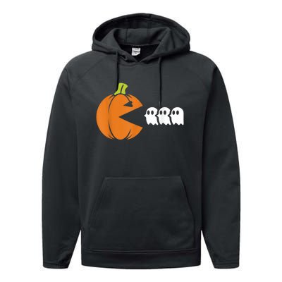 Gamer Humorous Halloween Pumpkin Eating Ghost Performance Fleece Hoodie